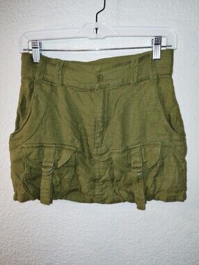 Canvas Apparel Skirt Olive Green Viscose Linen Blend sz Small Cargo